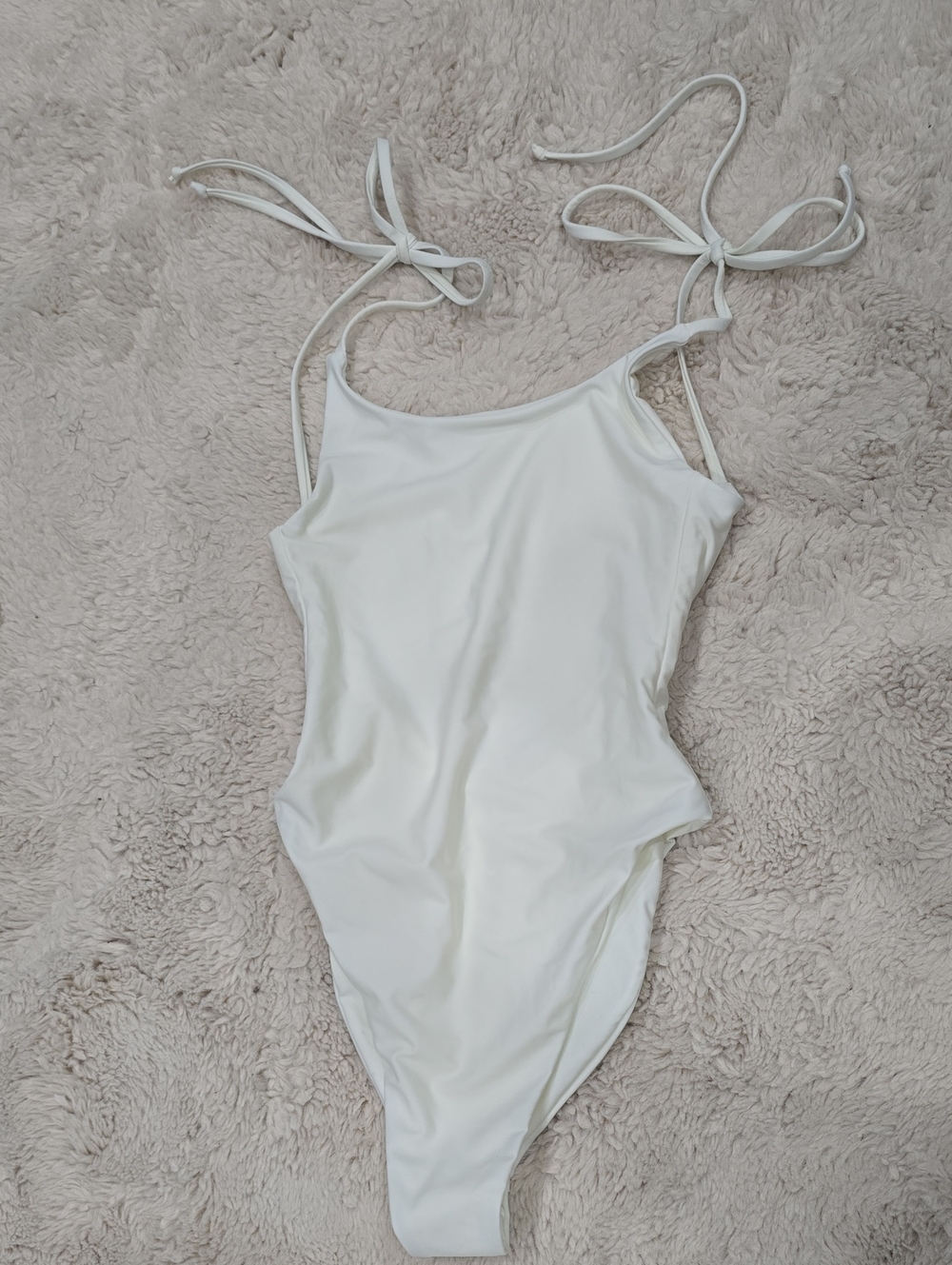 White One-Piece Swimsuit with Tie Straps